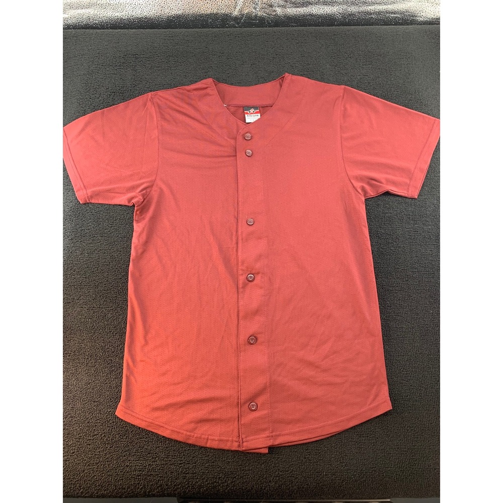 Alleson Athletic Baseball Jersey Red‎ Short Sleeve Button Front Size S